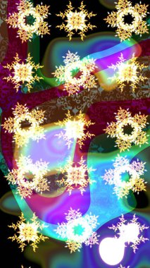 Cute ornament object. Snowflake isolated. Snowflake ornament Raster illustration. Snowflake ornament on a brown, blue and green colors.