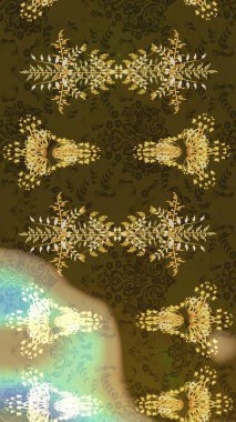 Desen, çizim, çiçek sınırı. Kıvırcık, parlak örgü. Eski moda arka plan. Güzel, parlak, pürüzsüz kumaş, tuval. Raster illüstrasyonu. Çiçeklerin çelengi.