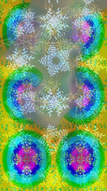 Raster resim. Kar tanesi renkli desen. Renk arka plan üzerinde izole soyut kar taneleri ile düz tasarım. Snowflakes desen. Raster kar taneleri arka plan.