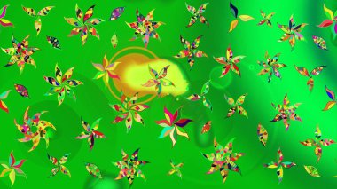 Sketch flower pattern can be used for wallpaper. Raster illustration. Flowers on green and yellow colors.