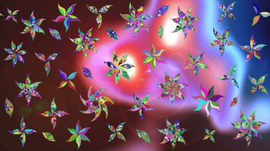 Renkli Yaz Temalı eskiz kalıbı. Sevimli çiçek raster deseni. Modaya uygun kumaş deseni. Düz Çiçek Elementleri Tasarımı.