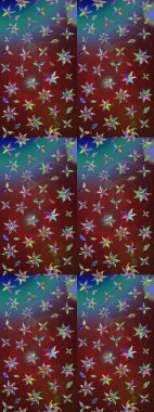 Raster illüstrasyonu. Çiçek desenli eskiz, darbeler, sıçramalar, yaz çiçekleri. Kahverengi ve mavi renkte çiçekler.