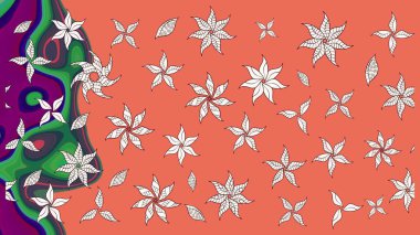 Ağaç dallı bahar çiçekli desen, turuncu renklerde ve çiçek siluetiyle nötr renkler. Raster deseni.