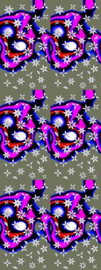 Floral wallpaper. Sketch pattern. On green and black colors. Colorful ornamental border. Indian ornament. Raster illustration.