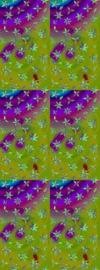 Hediye ambalaj kağıdı, tebrik kartları, posterler ve pankart tasarımı. Raster düz çiçek çizim deseni. Yeşil ve mor renkte çiçekler.