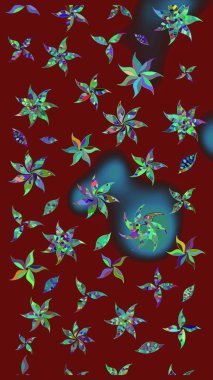 Güzel kumaş deseni. Düz Çiçek Elementleri Tasarımı. Çiçek desenli çizim. Renkli Bahar Teması eskiz kalıbı. Asya tekstil tarzında. Raster illüstrasyonu.