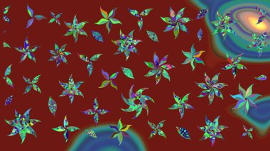 Moda baskıları için zarif bir şablon. Motley illüstrasyonu. Kırmızı çiçekli bahar çiçekleri. Küçük renkli çiçekler. Küçük çiçekte şirin desenler.