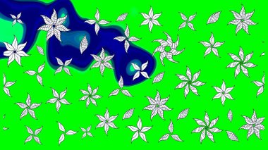 Çiçekler. Soyut etnik raster çizim kalıbı. Vadinin yeşil renkli çiçekleri.