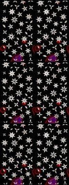 Nazik, yaz çiçekleri siyah renklerde. Çiçekli karalama şeklinde Raster çiçek deseni. Raster illüstrasyonu.