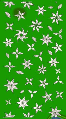 Düz Çiçek Elementleri Tasarımı. Renkli Bahar Teması eskiz kalıbı. Yeşil renkli şirin çiçek deseni. Raster Modaya uygun kumaş deseni.