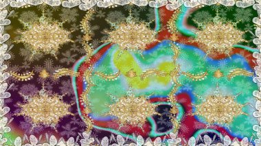 Tarafsız renklerde altın elementler. Çiçek deseni. Şık bir grafik desen. Kusursuz raster arka plan. Duvar kâğıdı barok, İspanyol kumaşı.