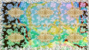 Süslü dekorasyon. Raster illüstrasyonu. Damask altın soyut çiçek nötr renklerde pürüzsüz desen.