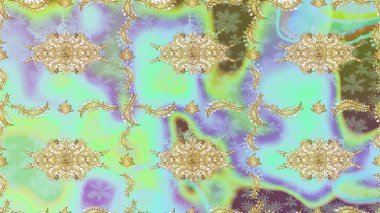 Altın elementlerle nötr renklerde altın desen. Süslü raster dekorasyonu. Barok tarzında duvar kağıdı tasarımı için kusursuz damaske deseni arkaplanı.