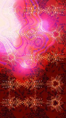 Raster illüstrasyonu. Renkli arka planda izole tatlı kar taneleri. Soyut mandala ya da tuhaf kar tanesi çizgisi sanat tasarımı.