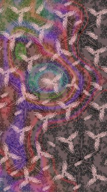 Raster illüstrasyonu. Kahverengi renklerde bahar çiçekleri. Raster çiçekleri klasik tarzda çizilmiş. Çiçekli yumuşak çizim deseni.