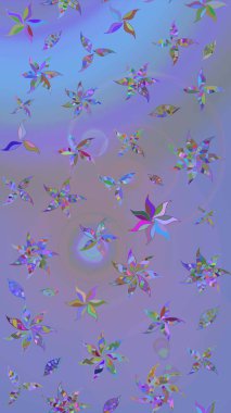 El çizimi çiçek unsurları olan soyut çizim raster deseni. Retro tekstil tasarım koleksiyonu. Çiçekli ipek eşarp. 1950-1960 motifleri. Mor ve mavi üzerine mor ve mavi.