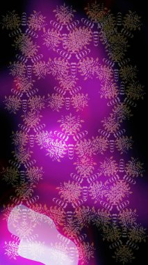 Falling Christmas stylized snowflakes. Snowflakes, snowfall. Beautiful raster purple, black and brown snowflakes isolated on a colorful background. Illustration.