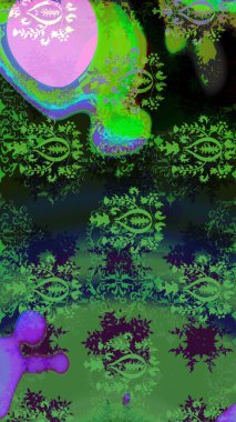 Raster. Zarif, parlak ve yeşil çiçek desenli bir taslak. Sabıka baskıları, bebek kıyafetleri, duvar kâğıtları, paket kutuları vb..