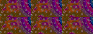 Çiçekli karalama şeklinde Raster çiçek deseni. Nazik, narin çiçek arkaplanı. Kahverengi ve mor renkte çiçekler.