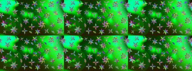 Raster illüstrasyonu. Yeşil ve gri renkli çiçekler. Tropikal çizim çiçek deseni.