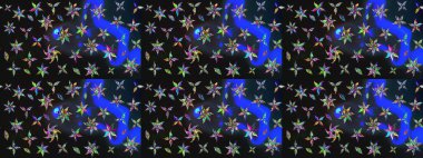 Raster illüstrasyonundaki çiçek desenli çizim. Gri ve mavi renkte çiçekler.