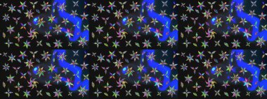 Raster illüstrasyonundaki çiçek desenli çizim. Gri ve mavi renkte çiçekler.