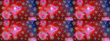 Sevgililer günü ve tebrik kartı konsepti için şık bir davetiye. Üst manzara, yumuşak stil. Çiçek kompozisyonu, el boyası, hassas şablon. Kırmızı ve pembe renkte manzaralı çiçek deseni.