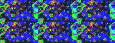 Blue and green hand drawn pattern. Doodle flowers sketch pattern. Raster pattern. Art inspiblue and green style flowers and leaves background.