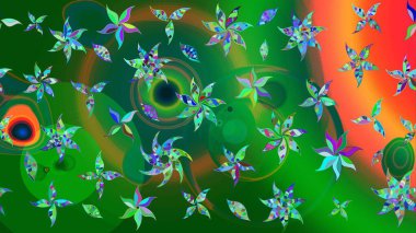 -green and blue flowers. Nice pattern in the small flower. Nature. Floral background. Floral collage. Flower composition. Raster pattern.