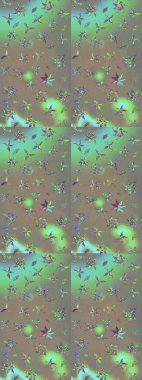 Çok renkli ve gri zarif küçük çiçekler ve bej ve gri renkli komik böcekler, raster desen, çizim.