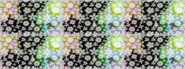 Raster düz çiçekleri pürüzsüz desen. Hediye ambalaj kağıdı, tebrik kartları, posterler ve pankart tasarımı. Tarafsız ve siyah renkte çiçekler.