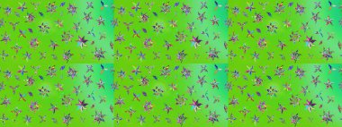 Yeşil ve mavi renkli yeşil ve mavi papatya deseni. Raster illüstrasyonu. Yeşil ve mavi renklerde.