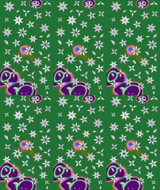 Raster illüstrasyonu. Küçük çiçekteki sevimli çiçek deseni. Yeşil renkte çiçekler.