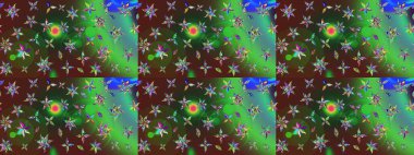 Çiçekli karalama şeklinde Raster çiçek deseni. Yumuşak, bahar çiçekli arka plan. Yeşil ve kahverengi renkte çiçekler.