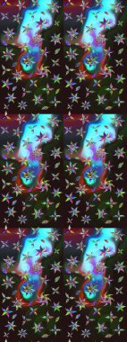 Raster suluboya çiçek deseni, narin çiçekler, çiçekler, tebrik kartı şablonu. Güzel kumaş deseni.