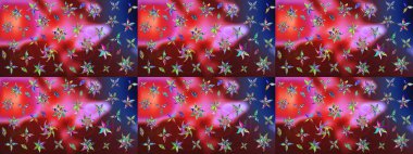 Flowers on red and pink colors. Raster illustration. Flat Flower Elements Design. Sketch floral pattern with flowers, watercolor. Colour Spring Theme sketch pattern Background.