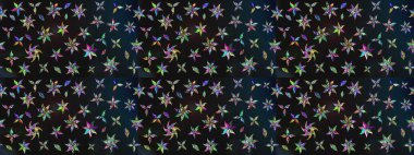 Ağaç dallı bahar çiçekleriyle desen, gri ve mavi renkler ve çiçek silueti. Raster deseni.