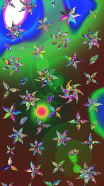 Raster çiçek desenleri çiziyor. Vadinin çiçekleri yeşil ve kahverengi renklerde.