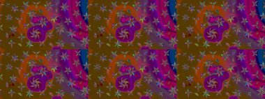 Kahverengi ve mor renkte güzel çiçekli eskiz deseni, suluboya çiçek deseni, duvar kağıdı, kart veya kumaş için fayanslı. Raster..