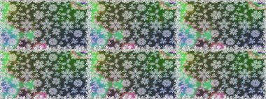 Raster illüstrasyonunda kusursuz çiçek deseni. Yeşil ve gri renkli çiçekler. Düz Çiçek Elementleri Tasarımı. Renkli Yaz Temalı Kusursuz Arkaplan.