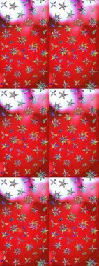 Flowers on red and pink colors. Sketch flowers pattern. Raster illustration. In asian textile style. Raster illustration.