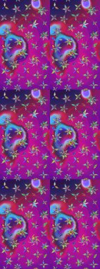 Mor ve mor renkli çiçekler. Raster düz çiçek çizim deseni. Tasarım hediye paketi, tebrik kartları, posterler ve afiş tasarımı.