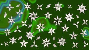 Kumaş desenli papatya çiçeği detayı. Yeşil ve nötr renkte çiçekler.