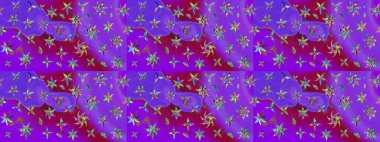 Üzerinde gelincikler ve vadi zambakları olan renkli çiçek desenli nakış deseni. Raster geleneksel çiçek buketi menekşe ve mor renkler tekstil tasarımı için.