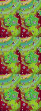 Çiçekli el çizimi çizimi deseni. Modern gelişim yeşil ve kırmızı raster arka plan duvar kâğıdı illüstrasyon klasik çizgili iz sürme desenli çiçekler, çiçekli süsler.