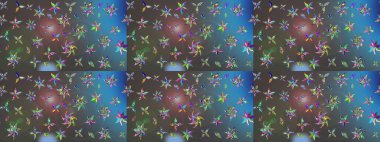 Raster floral pattern in doodle style with flowers. Gentle, summer floral background. Flowers on gray and blue colors.