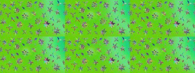 Yeşil ve mavi renkli yeşil ve mavi papatya deseni. Raster illüstrasyonu. Yeşil ve mavi renklerde.