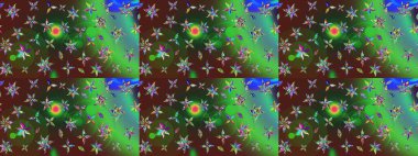 Çiçekli karalama şeklinde Raster çiçek deseni. Yumuşak, bahar çiçekli arka plan. Yeşil ve kahverengi renkte çiçekler.