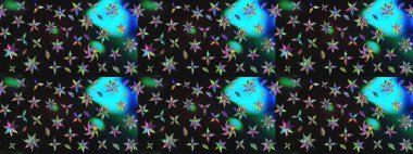 Gri ve mavi renkte çiçekler. Raster illüstrasyonunda çiçek deseni çizimi.