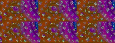 Kahverengi ve mor renkli çiçekler. Raster illüstrasyonu. Çiçek desenli eskiz, vuruşlar, sıçramalar, yaz çiçekleri..